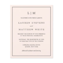 Invitación simple de matrimonio de monograma rosa 