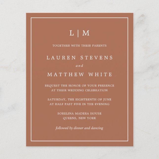 Lámina Invitación simple de matrimonio en monograma de te (Anverso)