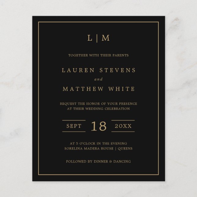 Lámina Invitación simple de matrimonio presupuestal en ne (Anverso)