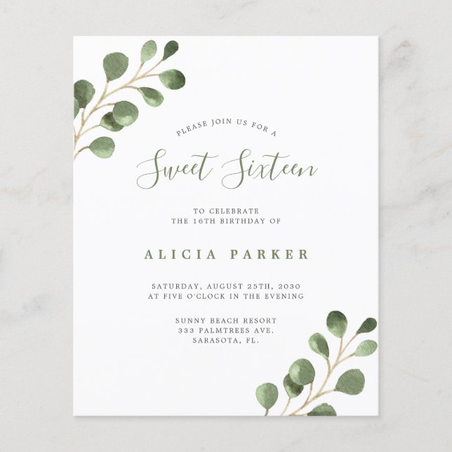 Lámina Invitación simple para fiesta de cumpleaños Sweet  (Anverso)