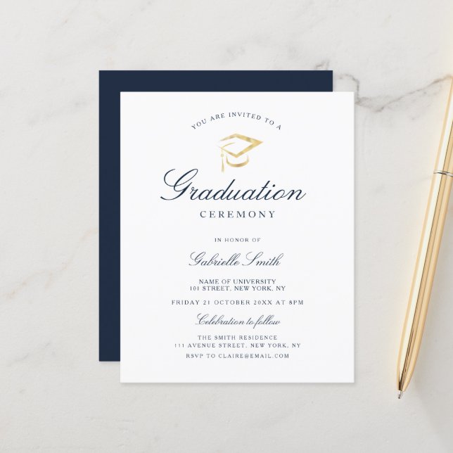 Lámina invitación simple y elegante a la ceremonia de gra (Anverso/Reverso In Situ)