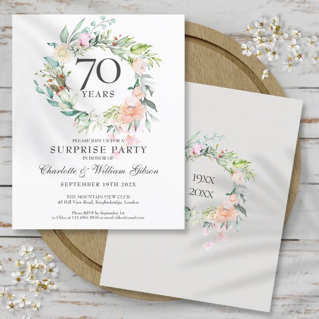 Lámina Invitación sorpresa para el 70º aniversario de bod (Budget Surprise Party 70th Anniversary Invitation)