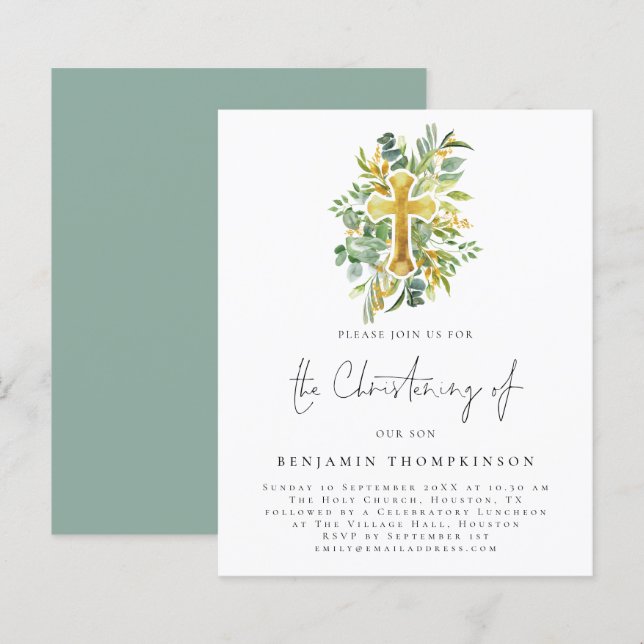Lámina Invitación Verde azulada a la cristiandad cruzada  (Anverso / Reverso)