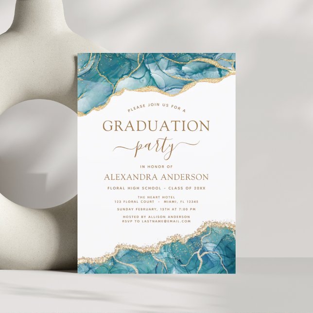 Lámina Invitación Verde azulada de oro a la graduación de (Subido por el creador)