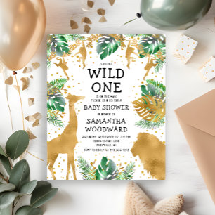 Lámina Invitación verde de Baby Shower Gold para Safari p