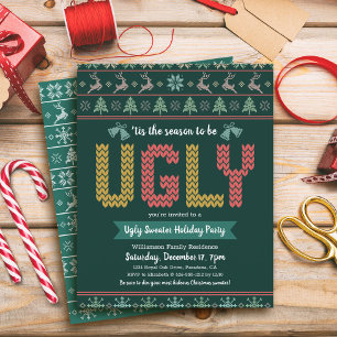 Lámina Invitación verde Fiesta de Navidades suéteres feos