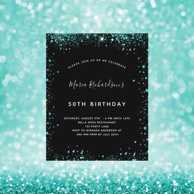 Lámina Invitación verde verde azulada negra de cumpleaños (Subido por el creador)