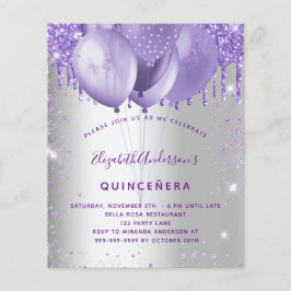 Lámina Invitación violeta plateada Quinceanera