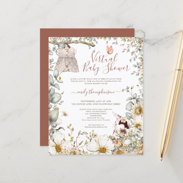 Lámina Invitación virtual a Baby Shower de Chica de conej (Anverso/Reverso In Situ)