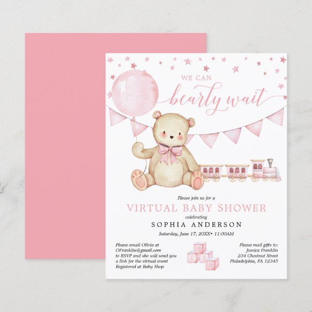 Lámina Invitación virtual al baby shower del osito de pel (Anverso / Reverso)