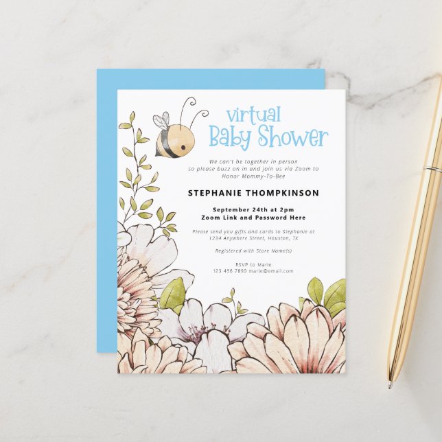 Lámina Invitación virtual Baby Shower a Bumblebee de pres (Anverso/Reverso In Situ)