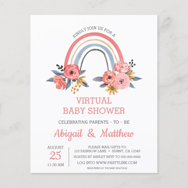 Lámina Invitación virtual Baby Shower al arco iris del pr (Anverso)