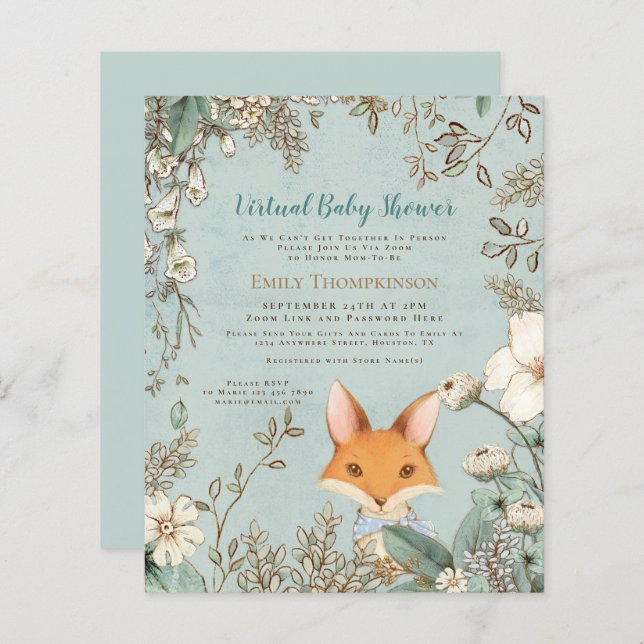 Lámina Invitación virtual Baby Shower de Budget Fox Boy (Anverso / Reverso)