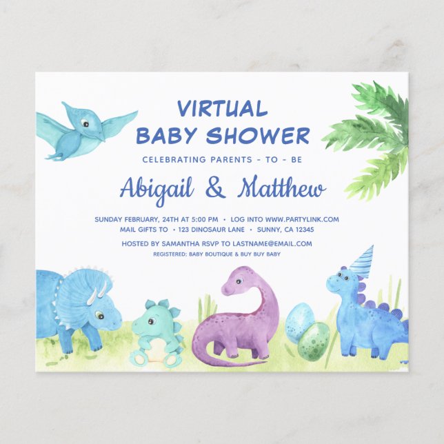 Lámina Invitación virtual de Baby Shower a dinosaurios de (Anverso)