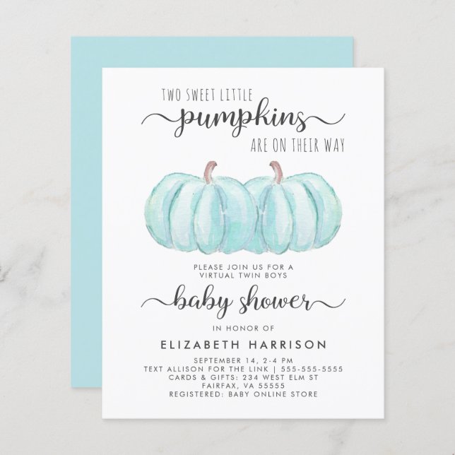 Lámina Invitación virtual de Baby Shower a la calabaza pa (Anverso / Reverso)