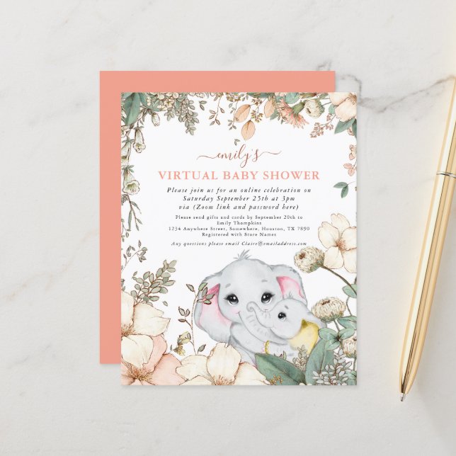 Lámina Invitación virtual de Baby Shower al Elephant Cora (Anverso/Reverso In Situ)