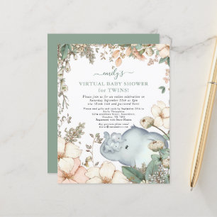 Lámina Invitación virtual de Baby Shower para elefantes d