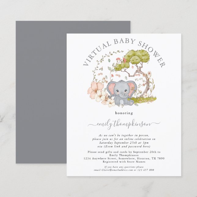 Lámina Invitación virtual de Baby Shower para Elefantes d (Anverso / Reverso)