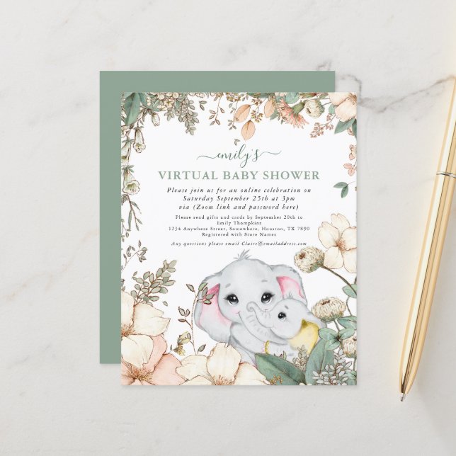 Lámina Invitación virtual de Baby Shower para Elephant Sa (Anverso/Reverso In Situ)