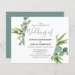 Lámina Invitaciones a bodas de ecología botánica de presu<br><div class="desc">Invite a sus invitados a celebrar su día de bodas, sin romper el banco, con estas elegantes invitaciones de bodas de Greenery. Con un fondo blanco clásico, una variedad de folaíge verde, delicadas flores blancas y una elegante plantilla de boda que es fácil de personalizar. Todos los estilos de fuente,...</div>