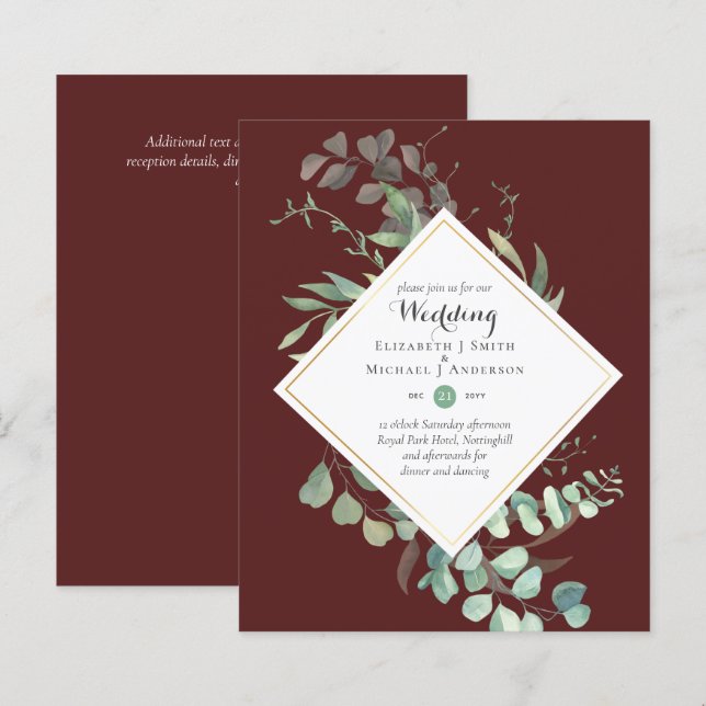 Lámina Invitaciones a bodas de presupuesto Greenery Eucal (Anverso / Reverso)