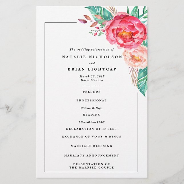 Lámina Invitaciones a bodas de verano con flores tropical (Anverso)