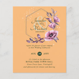 Lámina Invitaciones a Bodas Florales de Oro Púrpura
