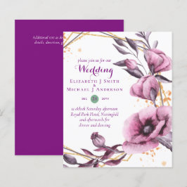 Lámina Invitaciones a Bodas Florales de Oro Púrpura
