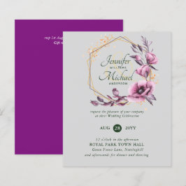 Lámina Invitaciones a Bodas Florales de Oro Púrpura