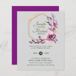 Lámina Invitaciones a Bodas Florales de Oro Púrpura