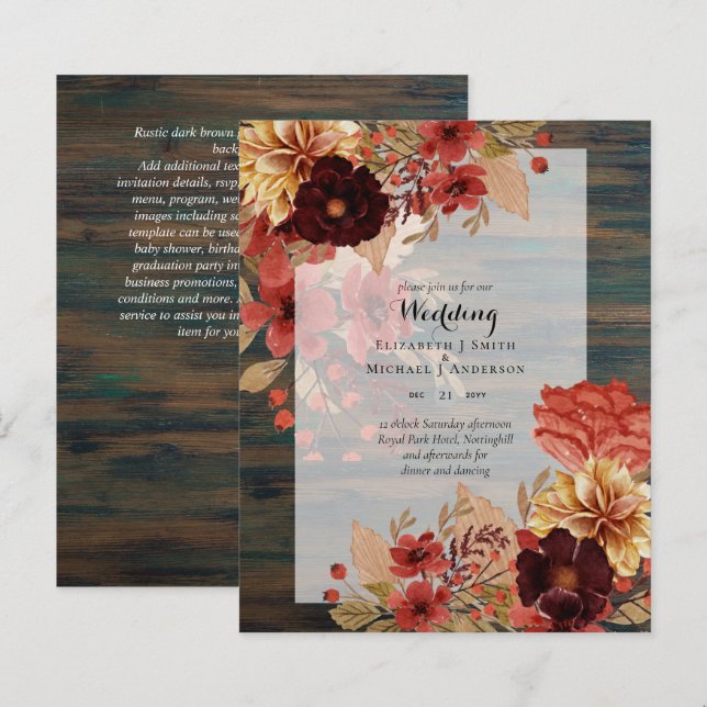 Lámina Invitaciones a bodas florales para otoño - Dusky (Anverso / Reverso)