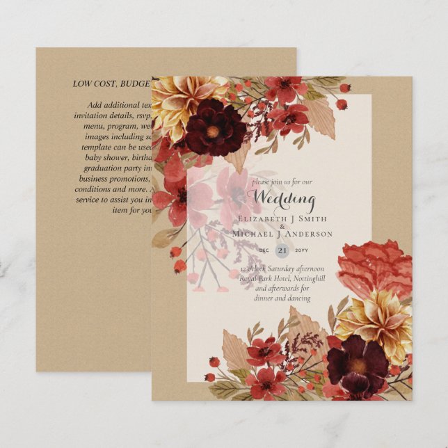 Lámina Invitaciones a bodas florales para otoño - Dusky (Anverso / Reverso)