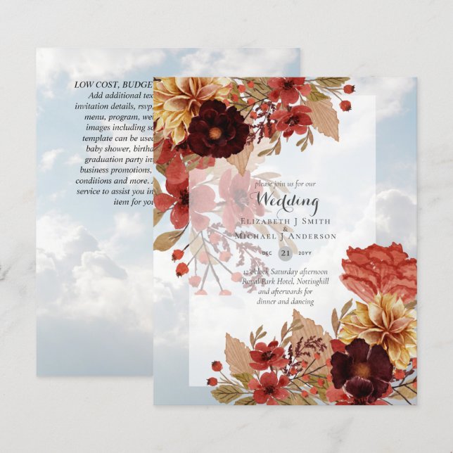 Lámina Invitaciones a bodas florales para otoño - Dusky (Anverso / Reverso)