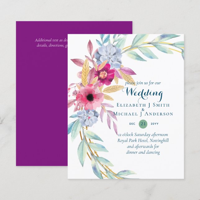 Lámina Invitaciones a bodas para las flores de verano del (Anverso / Reverso)