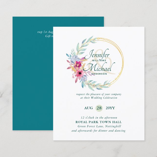 Lámina Invitaciones a bodas para las flores de verano del (Anverso / Reverso)
