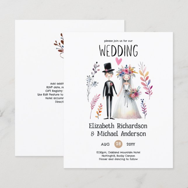 Lámina Invitaciones a casamiento divertido de Novia Groom (Anverso / Reverso)