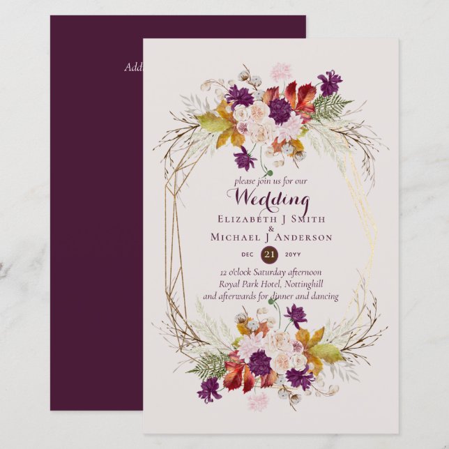 Lámina Invitaciones a ciruelas y bodas de coral para el p (Anverso / Reverso)