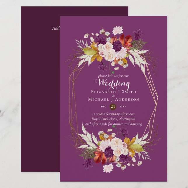 Lámina Invitaciones a ciruelas y bodas de coral para el p (Anverso / Reverso)