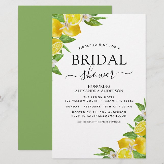 Lámina Invitaciones a Citrus de Limón de Ducha Bridal Pre (Anverso / Reverso)
