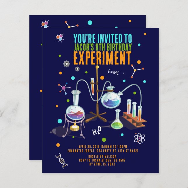 Lámina Invitaciones a cumpleaños de ciencia (Anverso / Reverso)