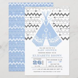 Lámina Invitaciones a ducha de bebé tribal TeePee de Budg