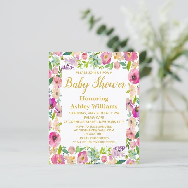 Lámina Invitaciones a ducha de marco floral de Boho Budge (Anverso de pie)