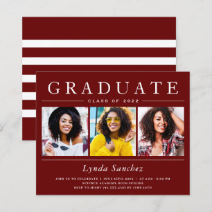 Lámina Invitaciones a graduación de fotos en franjas roja