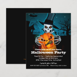 Lámina Invitaciones a Halloween con esqueleto y calabaza 