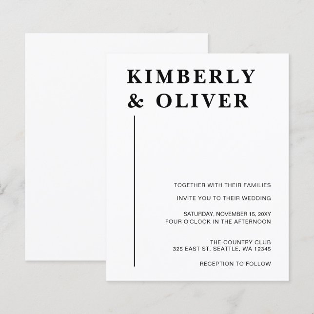 Lámina Invitaciones a la boda blanca moderna de presupues (Anverso / Reverso)