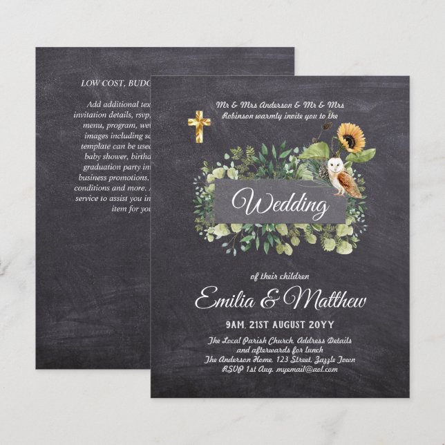 Lámina Invitaciones a la boda católica Floral Elegante mo (Anverso / Reverso)