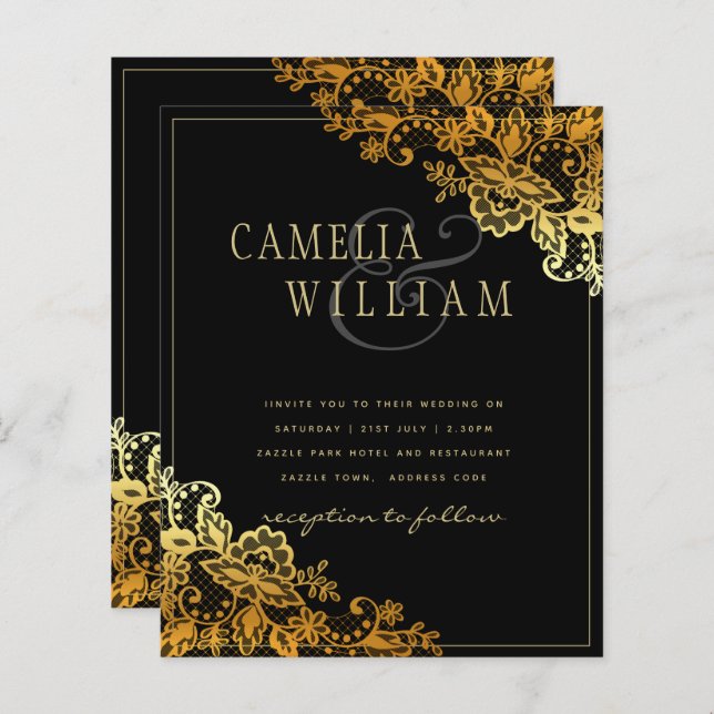 Lámina Invitaciones a la boda de Black Gold Lace (Anverso / Reverso)