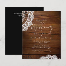 Invitaciones a la boda de encaje de madera rústica
