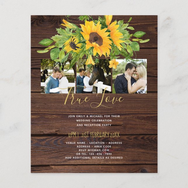 Lámina Invitaciones a la boda de fotos de girasoles rusos (Anverso)