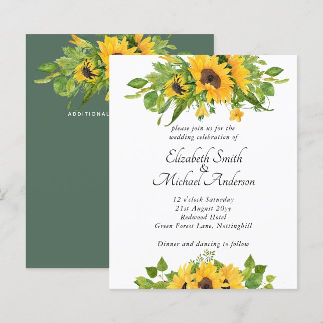 Lámina Invitaciones a la boda de girasoles del país de pr (Anverso / Reverso)